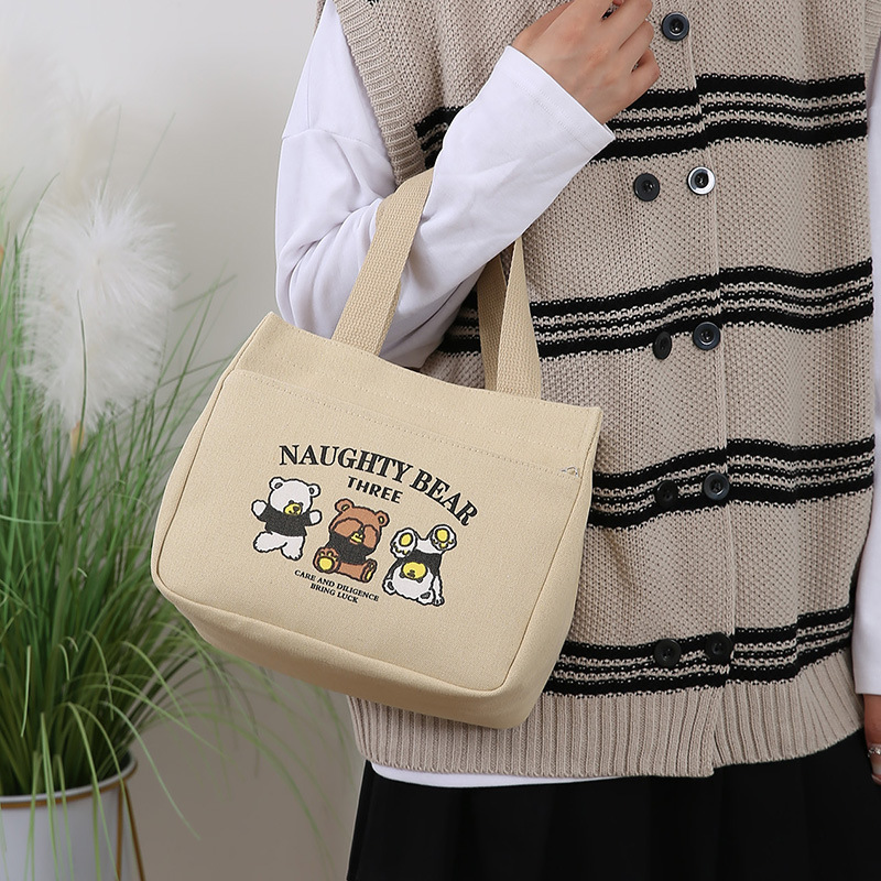 New Light Luxury Canvas Handbag for Moms to Go Out, Simple Small Bag for Commuting, Thickened Lunch Bag for Work