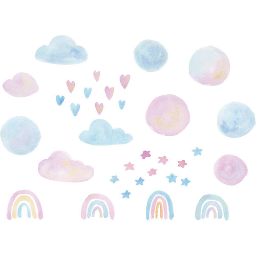 FX7104 Watercolor Clouds Rainbow Love Children's Room Kindergarten Bedroom Entrance Home Wall Decoration Wall Sticker