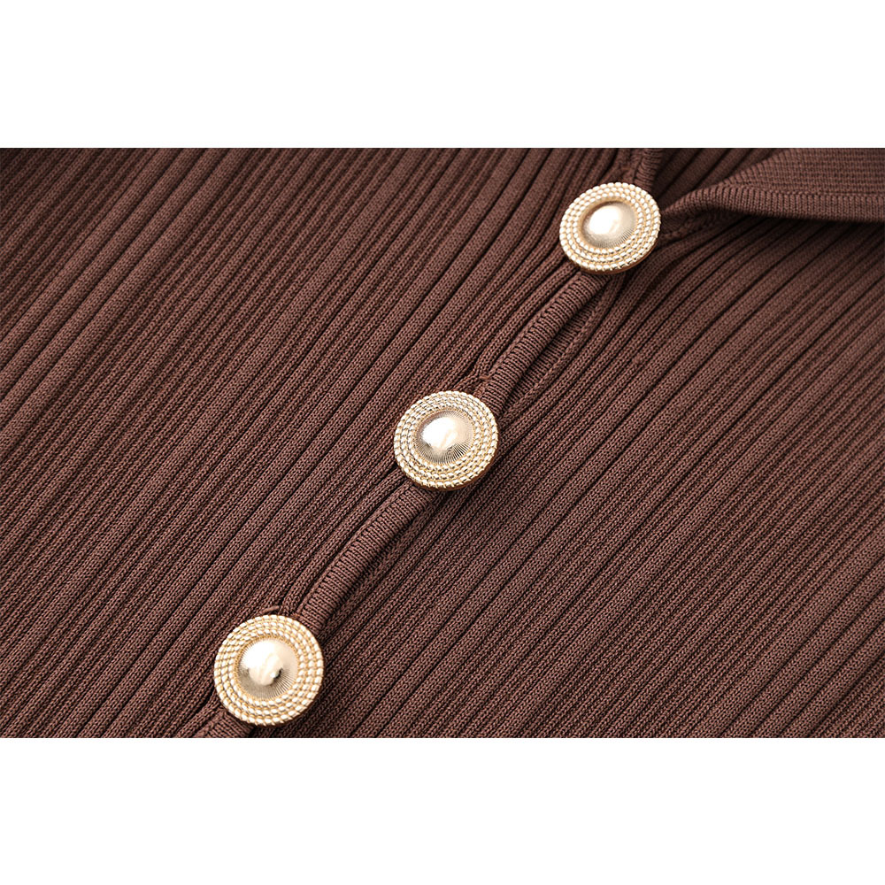 Women's Long Sleeve Blazer Collar Midi Dress Metal Buttons Rib Knit Bodycon Elegant Office Evening Wear Slip Dress_ecoleips.com