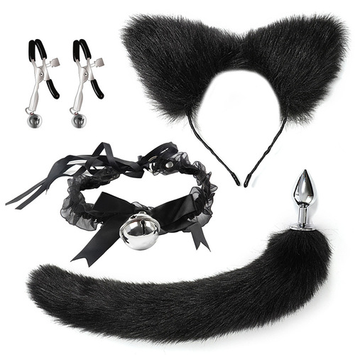 Discount set of sex toys, headband, cat tail, anal plug, nipple clamp, neck collar, back yard SM set, sex tools