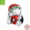 Genuine Christmas beads, jewelry charm, silver 925 sample, with little bears, with snowflakes
