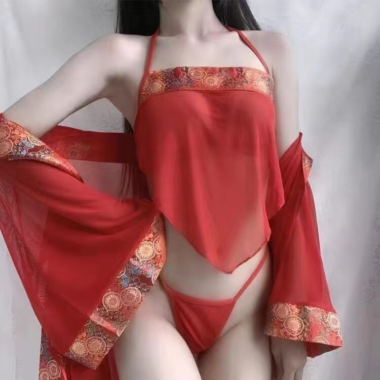 Women's bridal long dress sexy pajamas sexy temptation uniform wrapped chest bellyband kimono bathrobe home suit antique style women Women's bridal long dress sexy pajamas sexy temptation uniform wrapped chest bellyband kimono bathrobe home suit antique style women