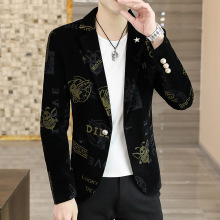 外贸出口 春秋季新款印花小西装男士 韩版修身青年休闲西服外套潮
