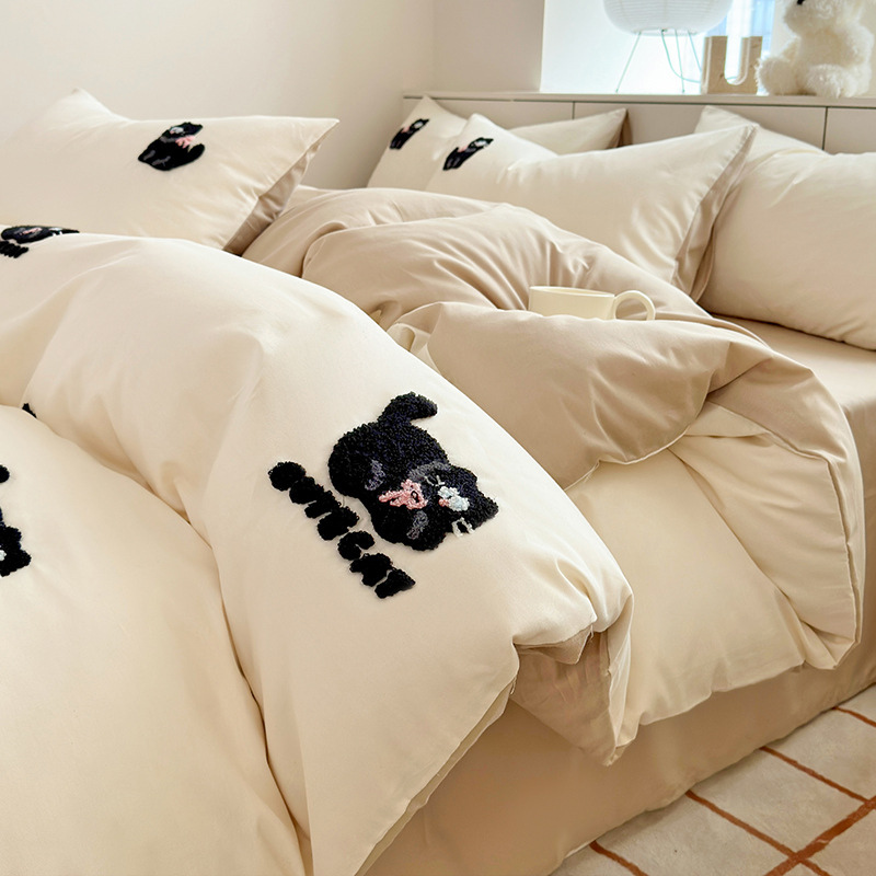 Juego de cama de dormitorio de estudiantes de tres piezas, ropa de cama de algodón puro, sábana, edredón, juego de cuatro piezas