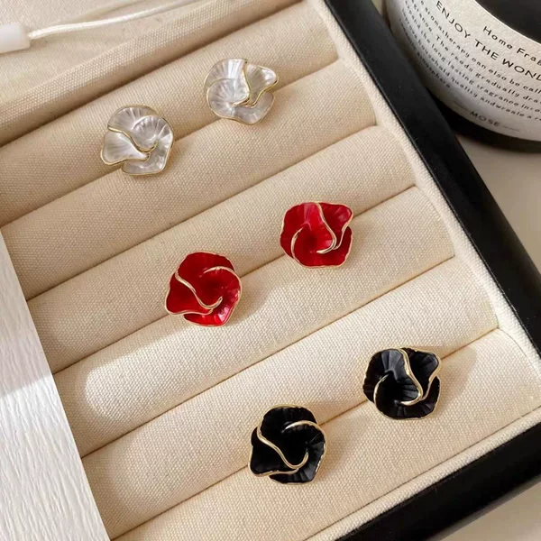 Light Luxury Niche Enamel Camellia Earrings, Simple and Versatile, Elegant Floral Earrings for Women, Popular Online