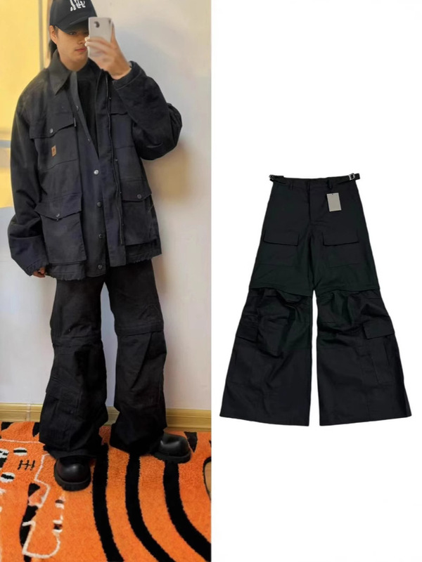 B hot Wang 2024 fixed weaving fixed dyeing washed horn overalls Ts with Paris style overalls trendy