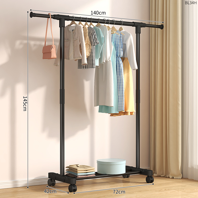 BL34H-직선 다리 단일 극 텔레스코픽 140 검정색 플러스 휠과 결합된 플라스틱 철