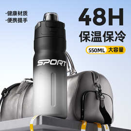 简约双弹盖保温杯316不锈钢双饮车载水杯高颜值户外便携运动水壶
