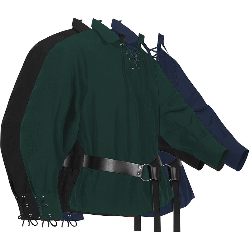 New Men's Medieval Drama Performance Shirt Halloween Cos Knight Retro Warrior Shirt Pirate Top