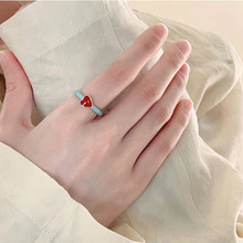法式红色滴釉爱心戒指女式小众设计高级感时髦个性简约百搭食指戒