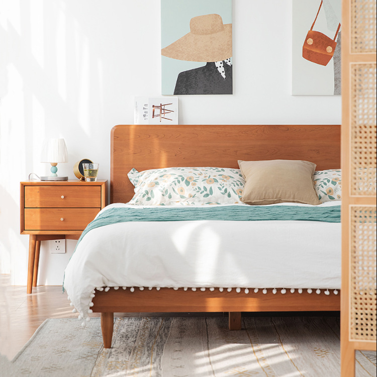 北欧实木床现代简约1.8米双人床白橡日式主卧榻榻米1.5米樱桃木床