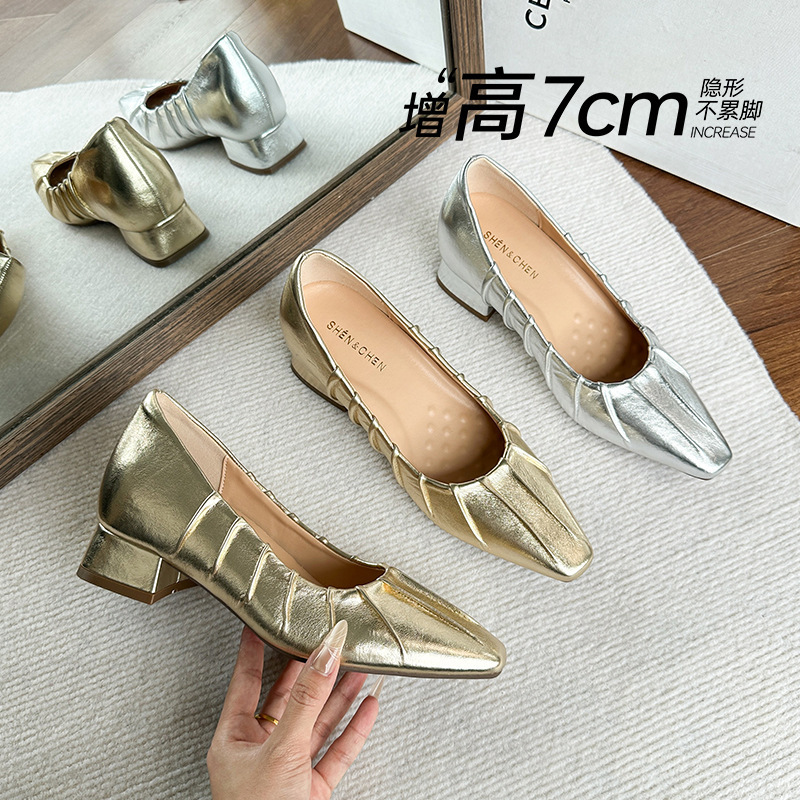 H088-8 Small Size Shoes with 7cm Hidden Height Increase, French Mary Jane Style, Pointed Toe, Silver Color, Versatile Shallow Mouth Single Shoes, Sizes 32-39 H088-8 Small Size Shoes with 7cm Hidden Height Increase, French Mary Jane Style, Pointed Toe, Silver Color, Versatile Shallow Mouth Single Shoes, Sizes 32-39