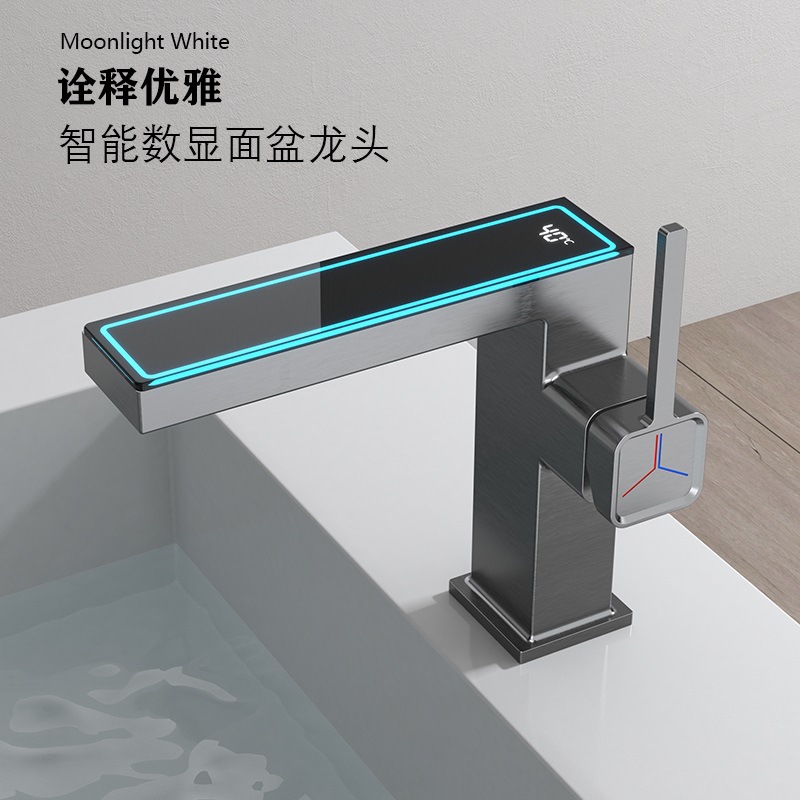 Todo el cobre lavabo grifos domésticos del hotel baños de pantalla digital luz de atmósfera lavabo agua caliente y fría inteligente moderna y simple