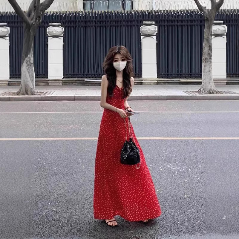 Sweet and Spicy Chic Red Strap dress Women's Summer High-end New Arrival Slip Skirt Yujie Beautiful Chic Fashion Skirt