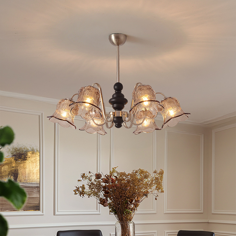 Araña americana, sala de estar, comedor, lámpara de dormitorio, estilo retro francés, vidrio de hierro forjado, lámpara de estudio de atmósfera simple