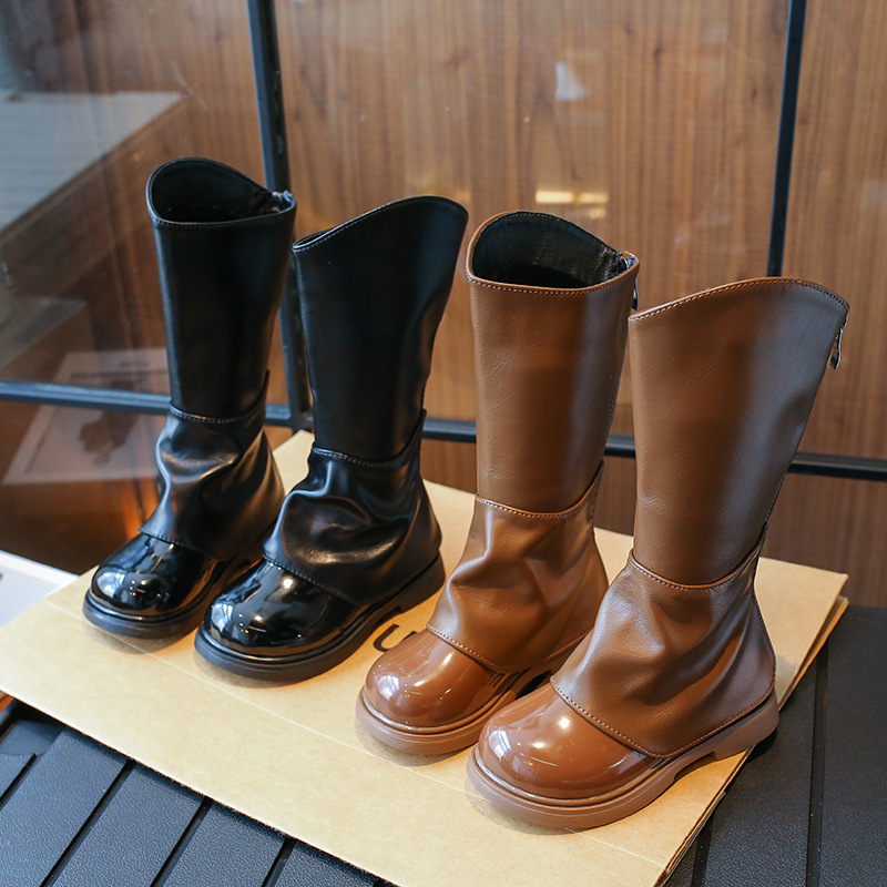 Children's Boots 2025 Autumn and Winter New Style Girls' Fashion Catwalk Pants Boots Medium and Large Kidsren's Bright Leather Fashion Boots