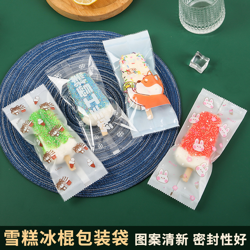 Transparent frosted plastic ice cream bag creative cartoon food grade self-sealing bag simple summer popsicle popsicle packaging bag