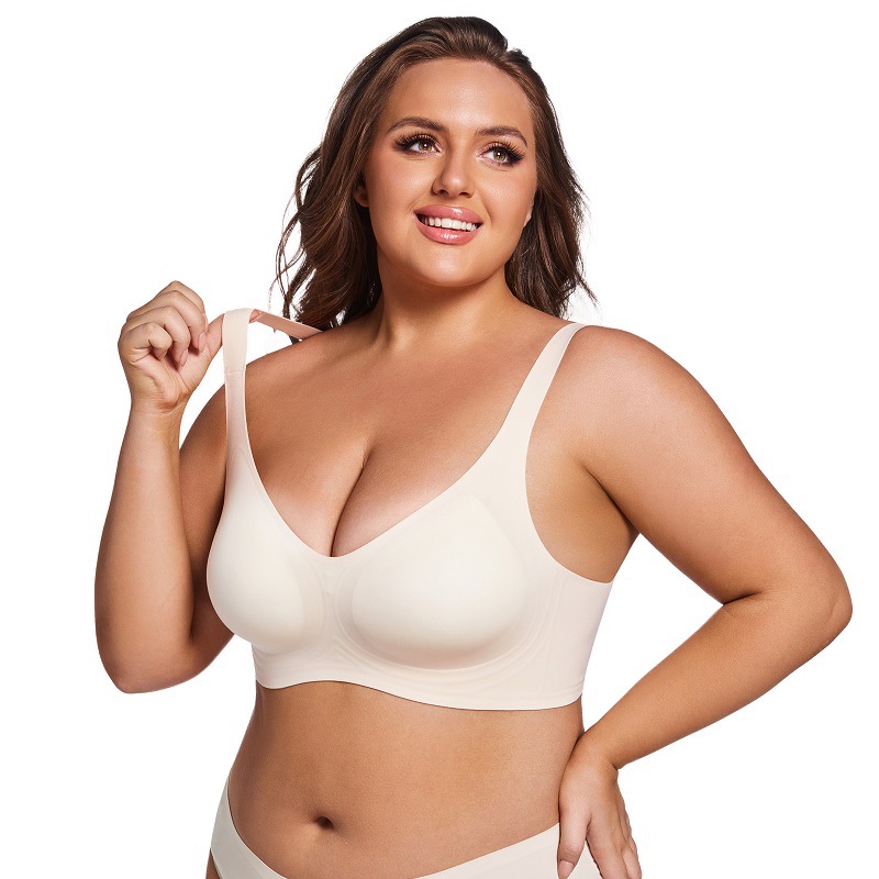 Soutien-gorge ChicShe sans coutures, anti-affaissement, froncé et ajustable sur les côtés, collection grandes tailles, minimisant la poitrine, idéal pour le sport et les femmes minces_voghion.com