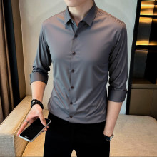 春季长袖衬衫男士新款轻奢免烫商务衬衣无痕高级感青年帅气打底衫