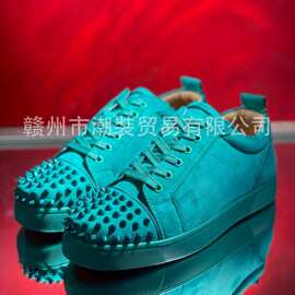 cl andgz男鞋蓝绿色牛绒鞋头钉低帮红底鞋平底板鞋运动休闲鞋女鞋