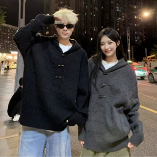 美式连帽纯色麻花毛衣男女冬季加厚针织衫情侣上衣内搭打底卫衣潮