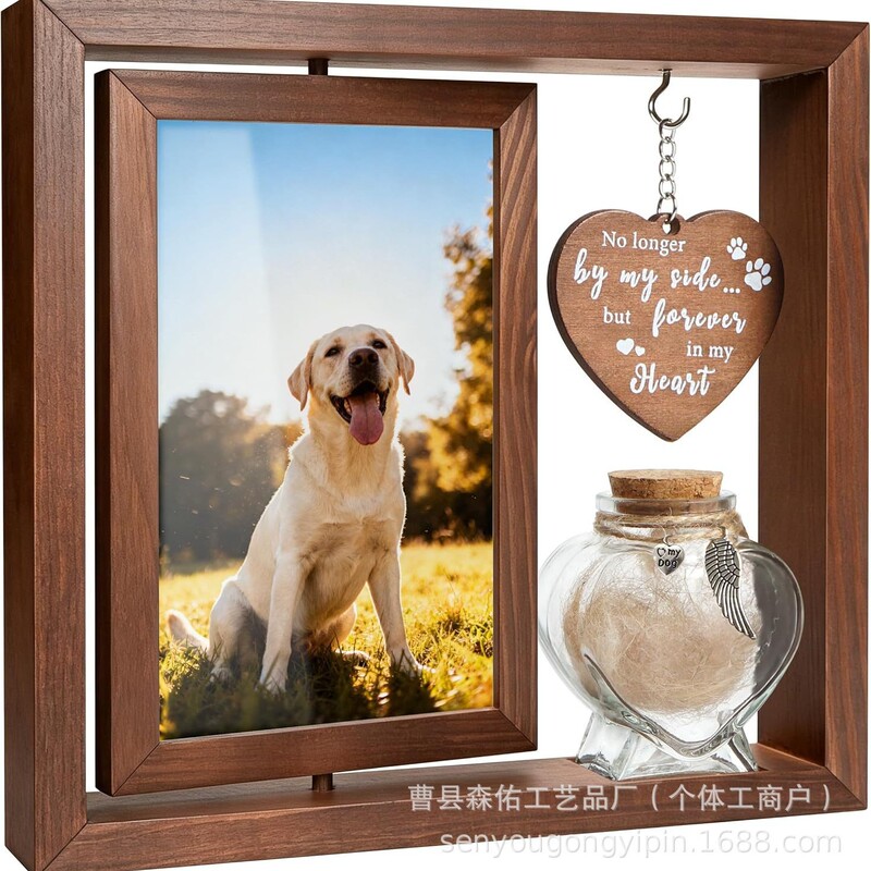 Cross-border pet memorial photo frame with double-sided rotation and hair storage bottle, dog and cat commemorative ornament