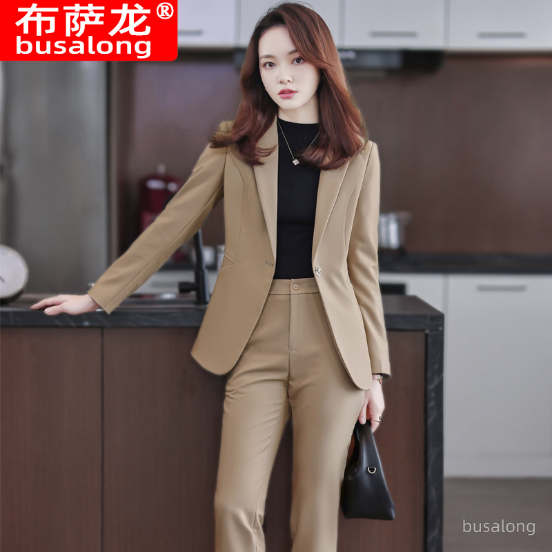 Autumn/Winter Hot Selling Women's Long-Sleeved Professional Suit and Trousers Set for Interviews and Sales Work Attire 9620