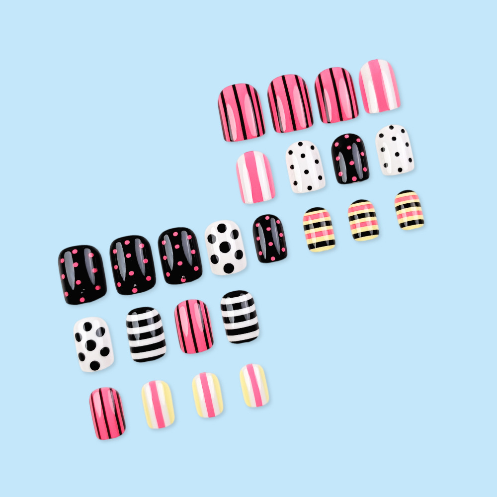 Y2K Spice Girls Stripes Uña, dopamina transfronteriza, 24 piezas de uñas falsas, lote mixto image 4