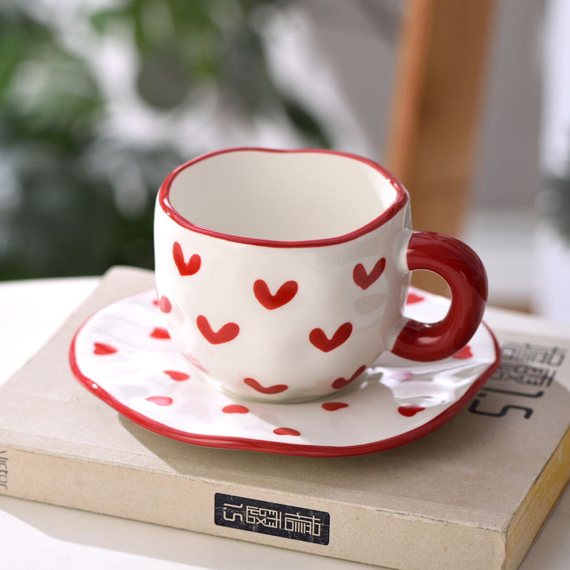Creativo adorable ins amor cerámica taza de leche taza de café plato conjunto de taza de flores mano taza