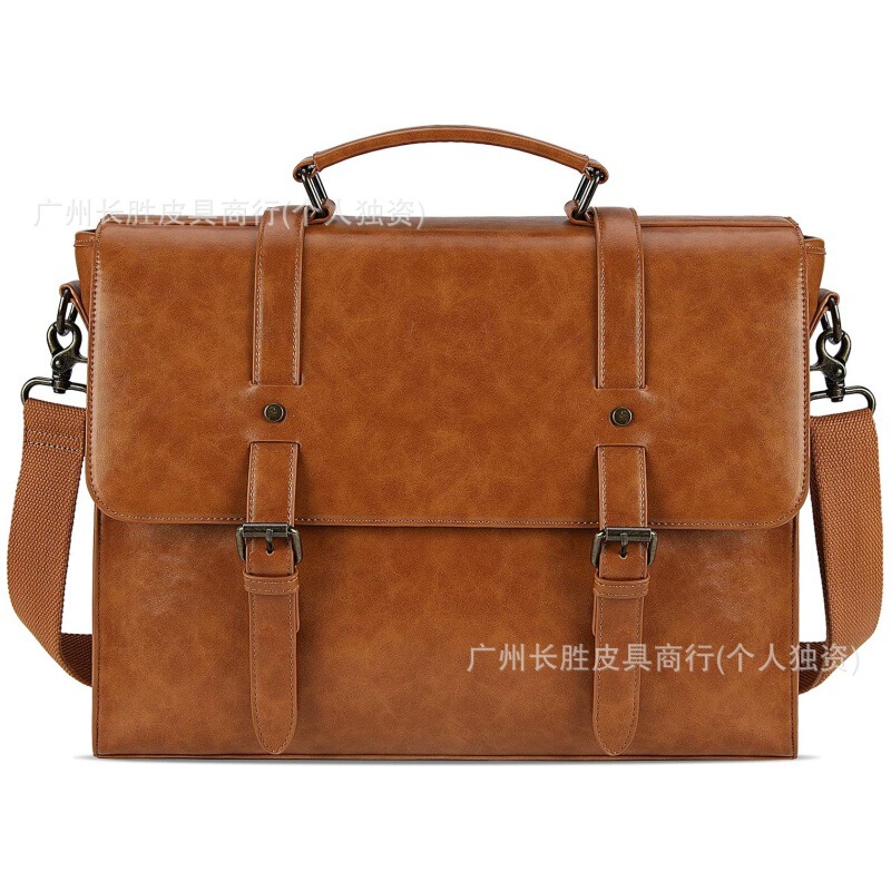 Cross Border Faux Leather Men's Laptop Shoulder Bag Retro Business Durable 15.6 Large Capacity Messenger Bag