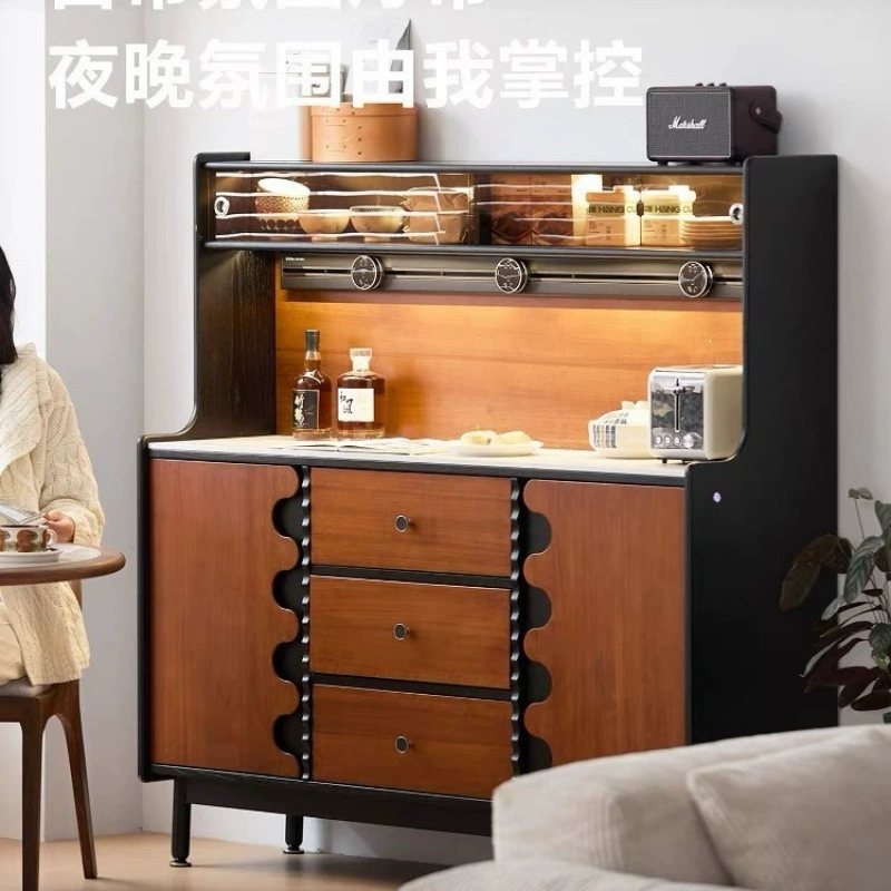 Скандинавский средневековый обеденный боковой шкаф в стиле ретро, ​​простой французский боковой шкаф из массива дерева, настенный встроенный шкаф для хранения кофе в гостиной