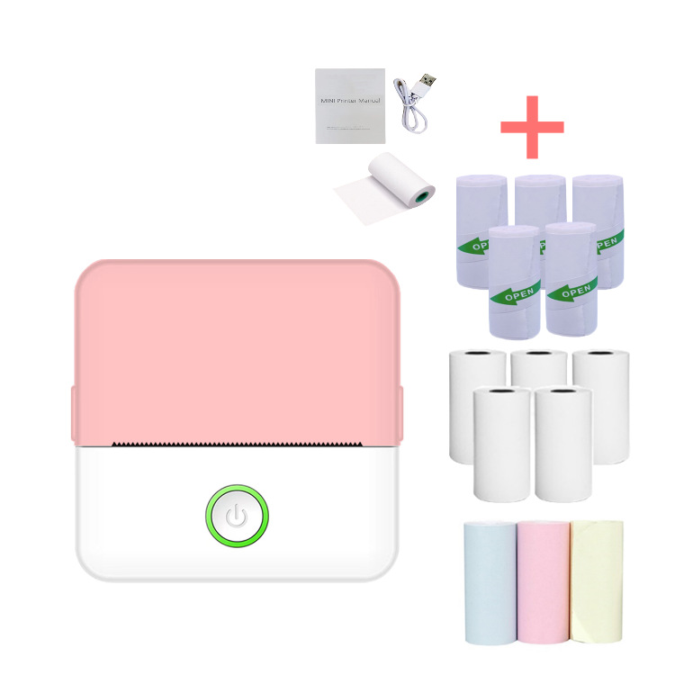 X6 Rosa Blanco + 5 Rollos Papel Térmico + 5 Rollos Etiquetas Adhesivas + 3 Rollos Papel de Colores