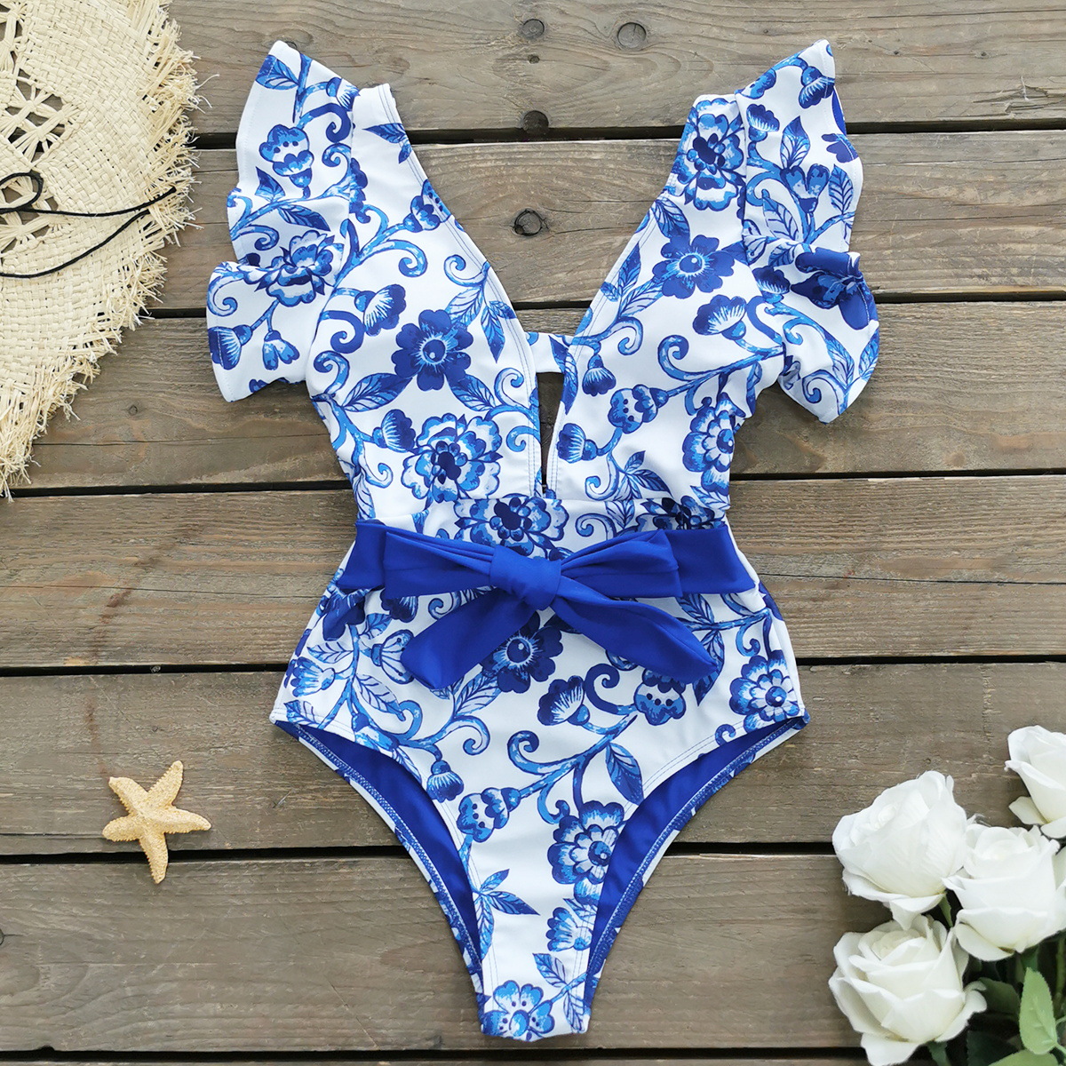 315g Weight Short Sleeve Sleeve Length Polyester Fabric Type Short Top Length One-pieces Tops Type 1 Piece Quantity Swimming Occasion V Neck Neckline Slim Fit Type Printing Pattern Women's Gender Vacation Style Women's Vacation Printing 1 Piece One Piece Swimwear 10