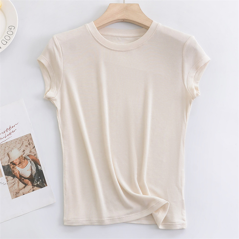 2026 New Product Featuring Skin-Friendly Wool, Slim-Fit Flutter Sleeve T-Shirt, Women's Summer Lyocell Round-Neck Short-Sleeve Top