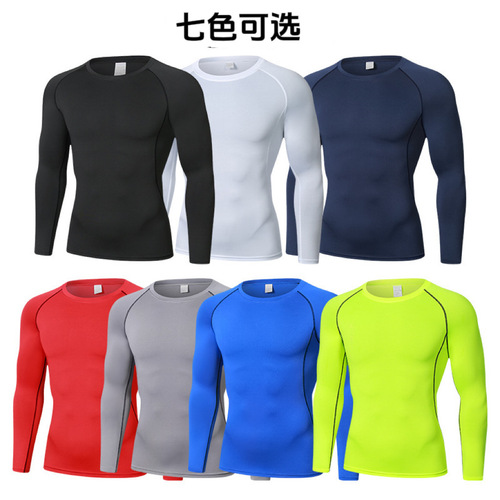 Cross-border fitness clothing men's sports basketball base training long sleeve running high elasticity quick-drying solid color long sleeve in stock