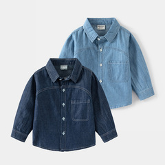 New Men's Kids Denim Long Sleeve Shirt Top Trendy Korean Version Autumn Wear Stylish Children Spring and Autumn Shirt Children's Clothing Wholesale