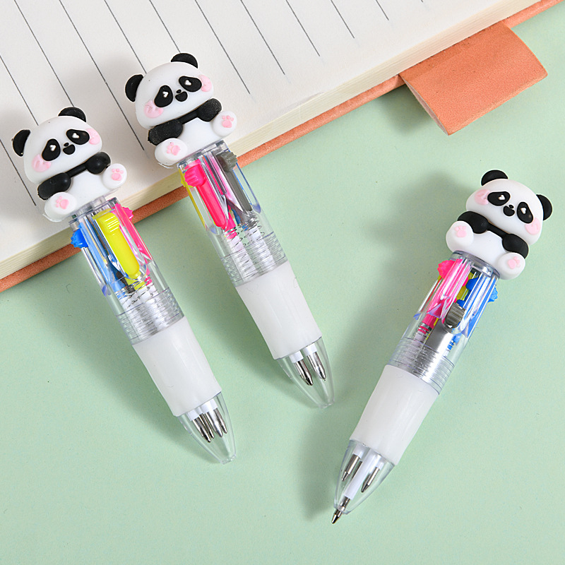 Caricatura panda mini bolígrafo de cuatro colores multicolor en uno bolígrafo de cuentas de mano de color para estudiantes premios papelería al por mayor