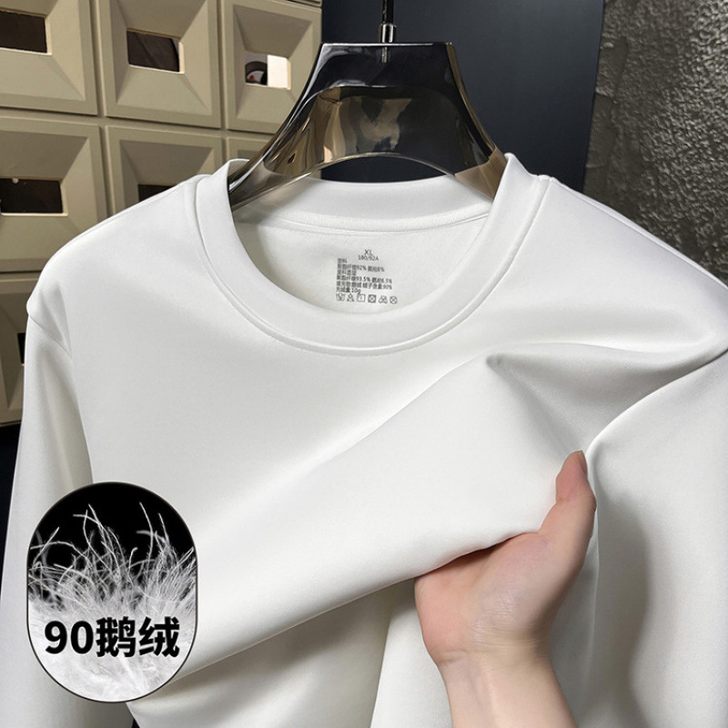 Machine Washable Three-Proof Goose down Sweatshirt Winter Men's and Women's Same Style down Long-Sleeved Sweatshirt Pure Color Versatile Bottoming Shirt Top