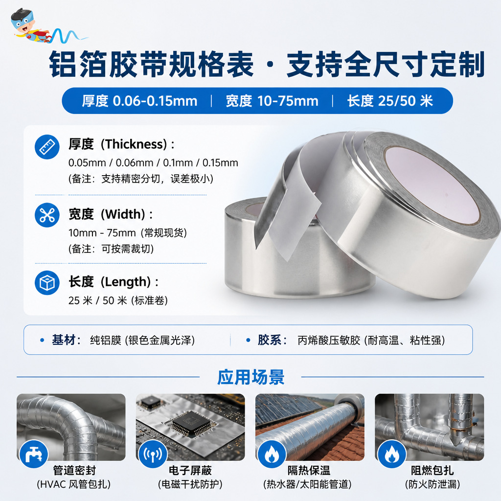 Cinta de Papel de Aluminio Papel de Aluminio Resistente a Altas Temperaturas para Sellado de Tuberías