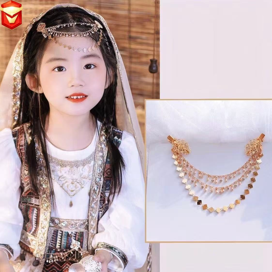 Girls' Ancient-Style Hair Accessories, Fashionable Round Tassel Exotic Headpiece, Bohemian Multi-Layer Sequin Head Chain