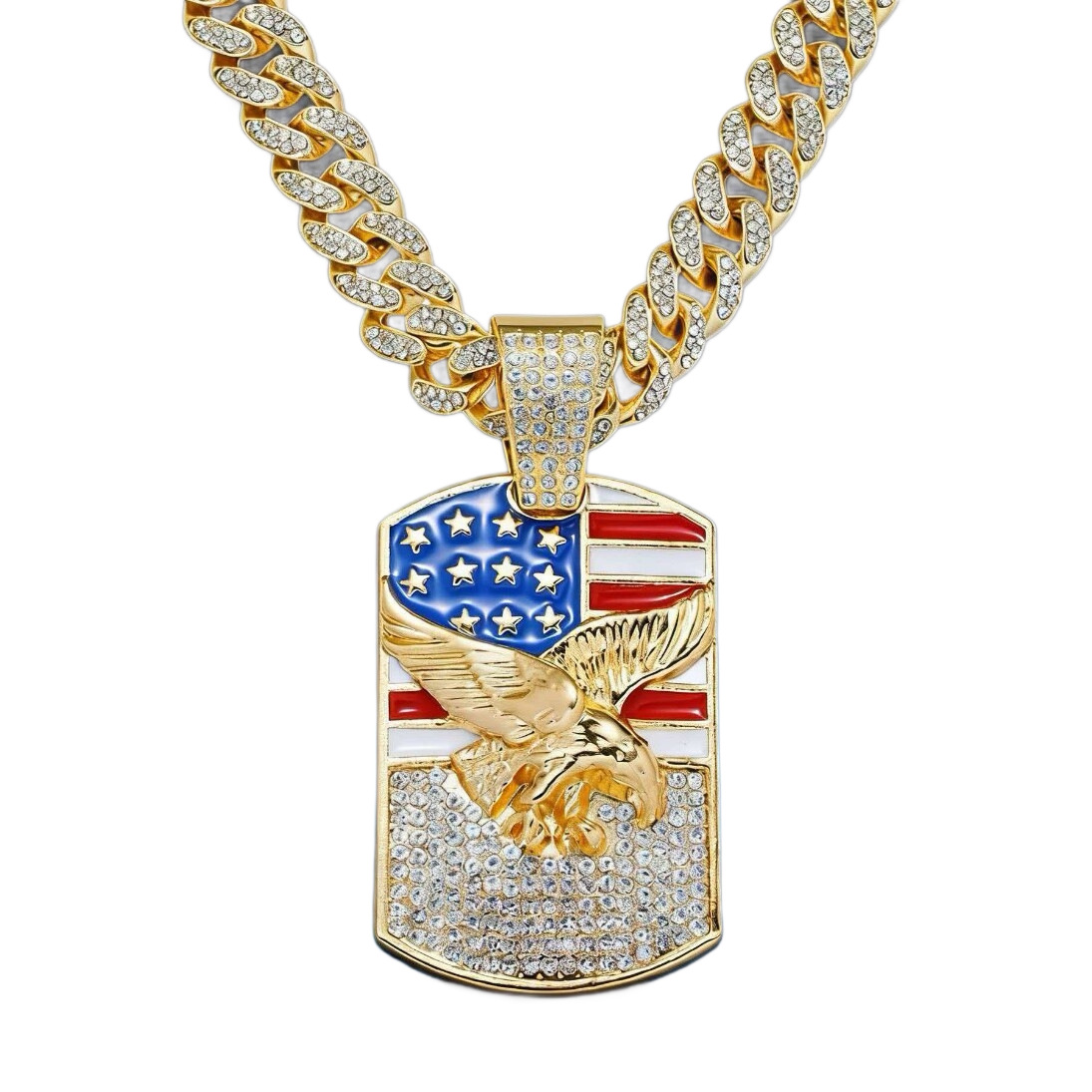 Europa y Estados Unidos Hip-hop Hip-hop Joyas de aleación con diamantes Bandera Colgante Águila Hombres Cadena Cuba