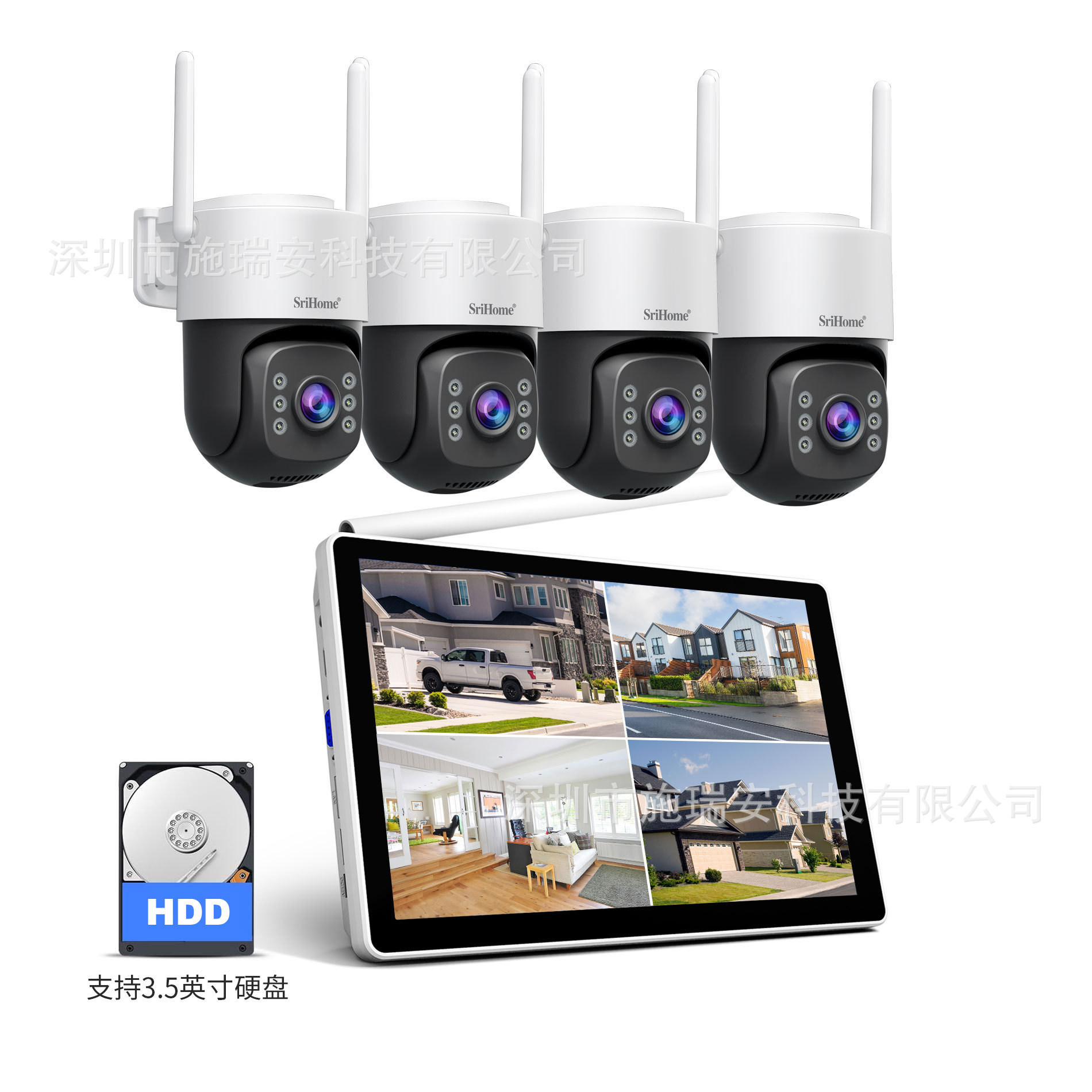 10.1寸Wifi带屏无线8路3.5寸HDD监控套装无线套包五百万像素5MP