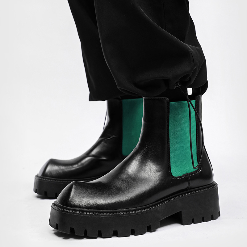 2024 High cut British square boots with thick soles, versatile large toe Martin boots, minimalist style men's_voghion.com