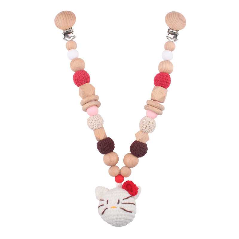 Cadena de chupete de bebé Campana de cama de bebé de madera Muñeca de ganchillo cordón anti-pérdida Cochecito de bebé Hanging toy