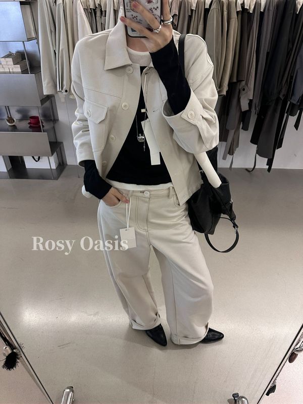 秋季新款休闲牛仔外套一简约翻领宽松纯色夹克上衣沐泽女装Y8765|undefined
