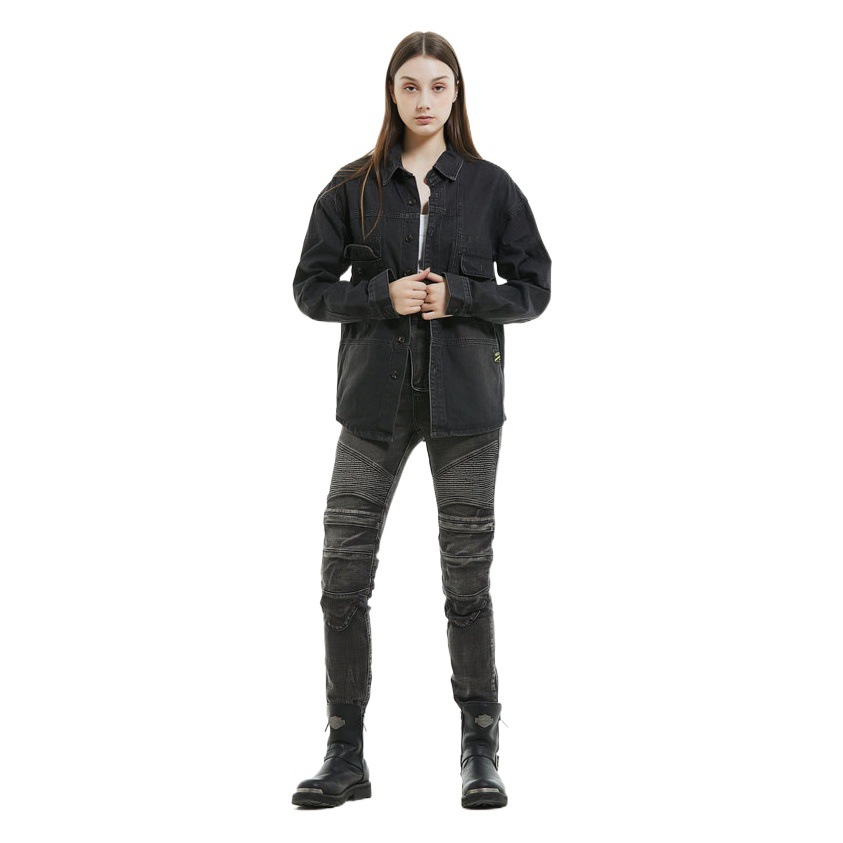 Pantalones de montar en motocicleta VOLERO Caballero femenino vintage apenado lavado motocicleta jeans resistentes a la caída de silicona equipo de protección