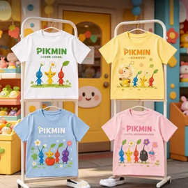皮克敏PIKMIN4印花夏季新款大中儿童男女圆领上衣纯棉短袖宽松T恤