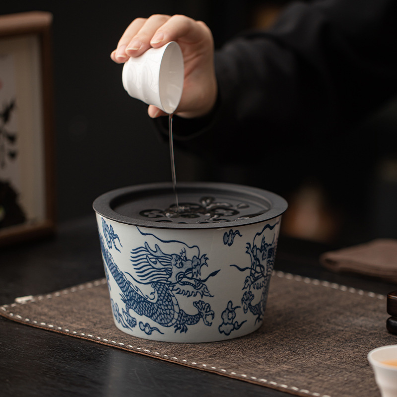 青花茶渣缸中式仿古陶瓷建水家用带盖茶洗杯洗手工废水桶茶具配件|undefined