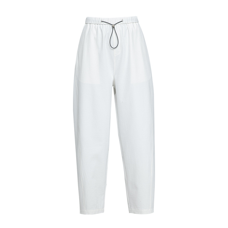 鑫閣チベット青カジュアルパンツ女2024新作夏の白いひもがカジュアルな9分のおばあさんのズボンの風船のズボンを緩めます。