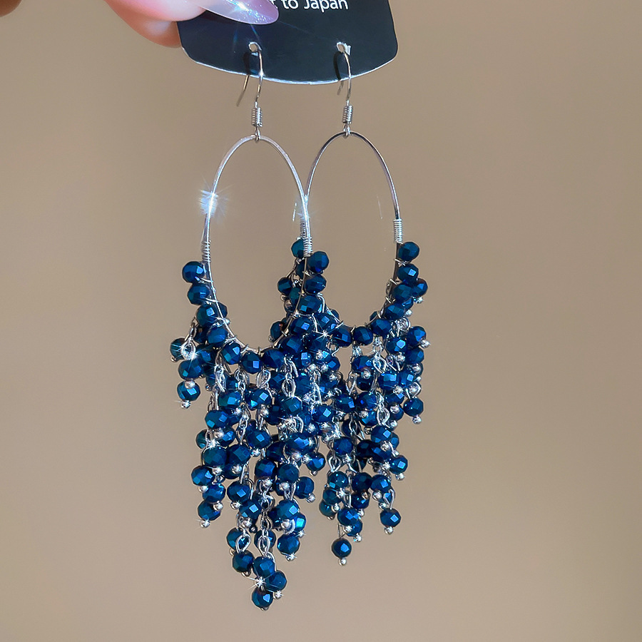 Aguja de plata con diamantes de cristal pendientes de bordilla estilo nacional pendientes de temperamento pequeño ligero lujo de alta calidad industria pesada exageración pendientes